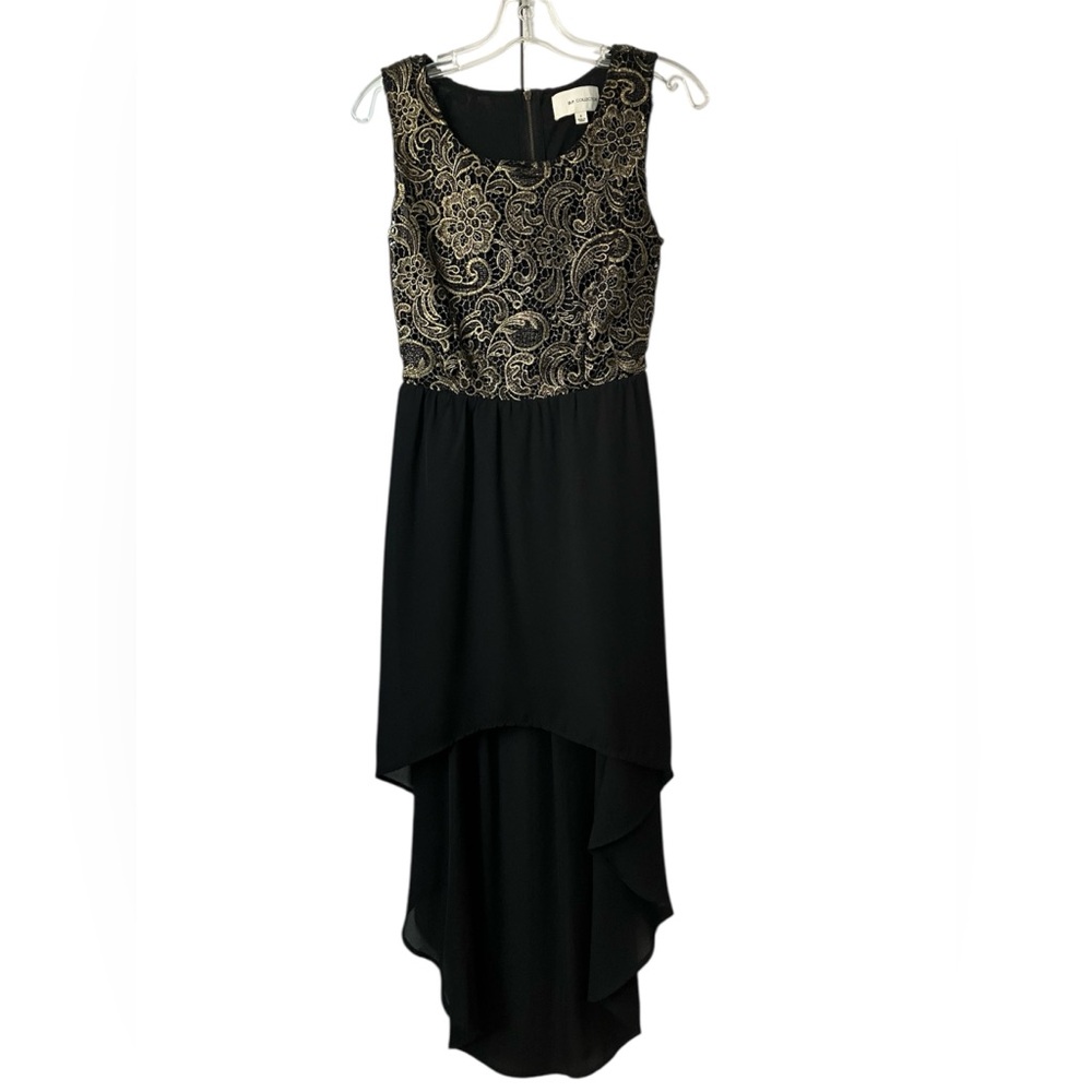 B.P. Collection Black and Gold Lace High Low Dress